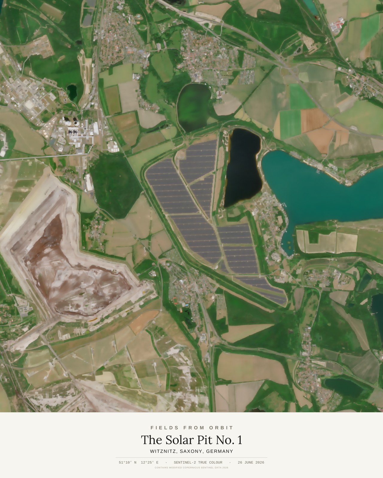 The Solar Pit No. 1 — satellite art poster of Witznitz, Saxony, Germany, shown with its museum label