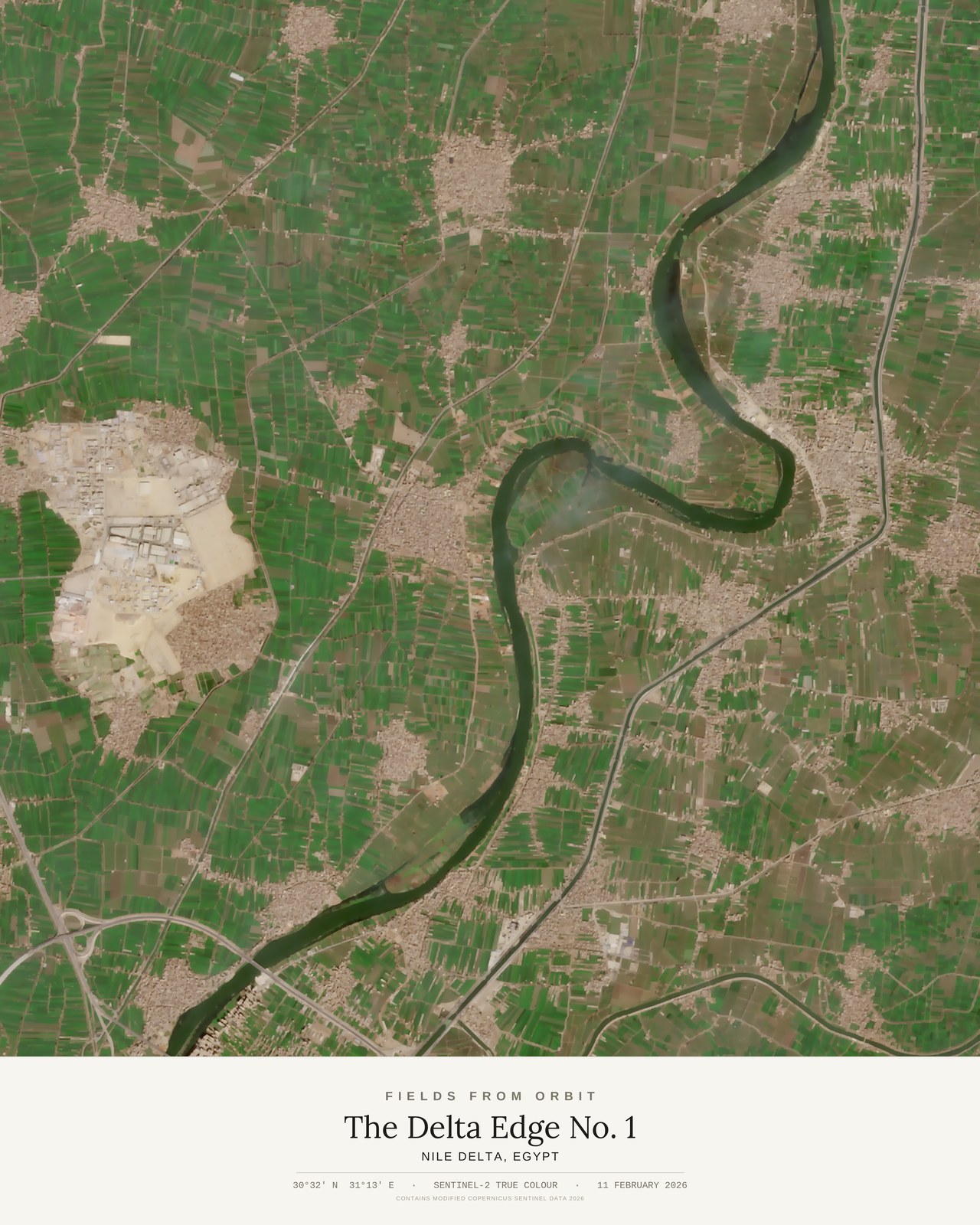 The Delta Edge No. 1 — satellite art poster of Nile Delta, Egypt, shown with its museum label