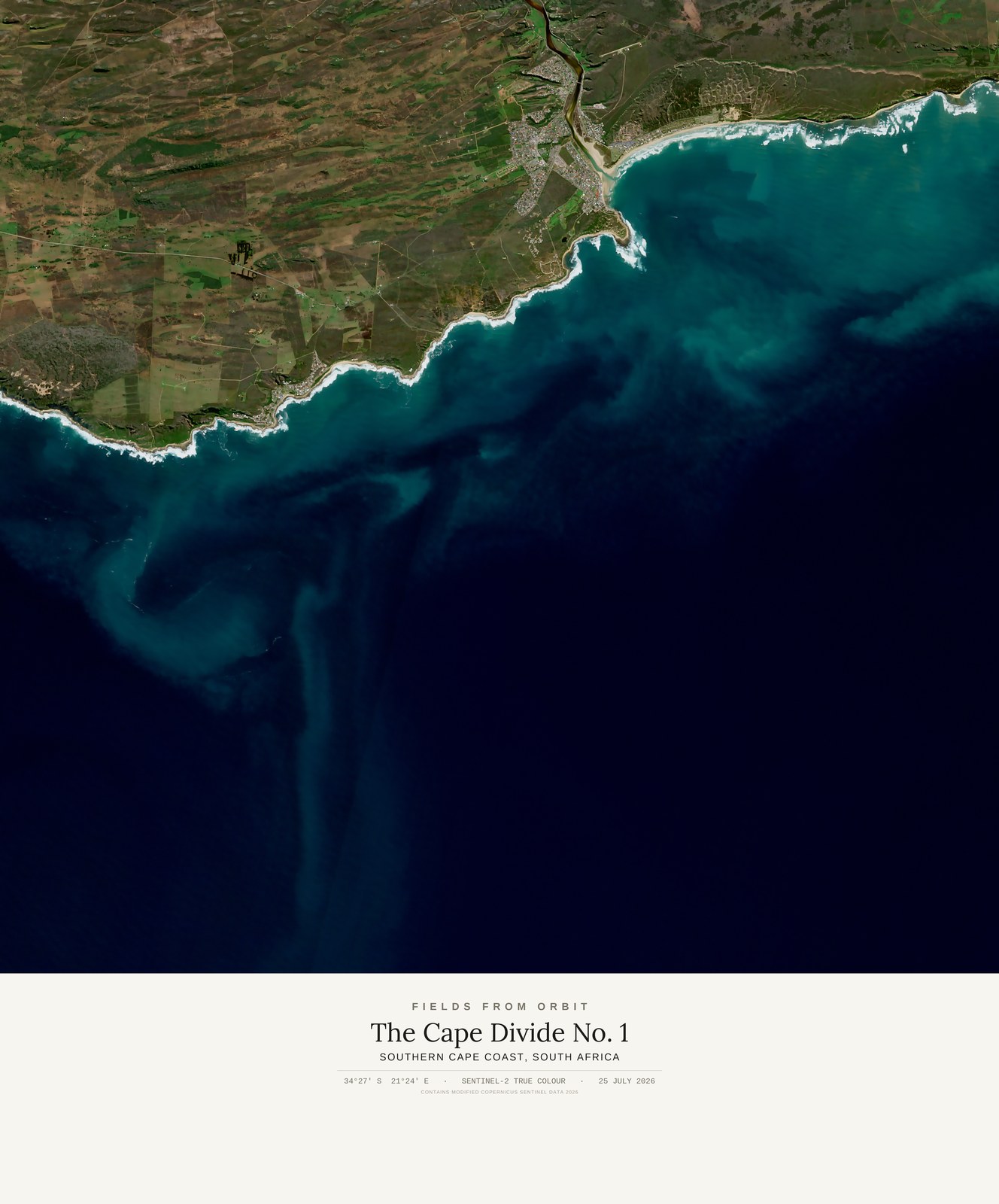 The Cape Divide No. 1 — satellite art print of Southern Cape coast · South Africa, shown with its museum label